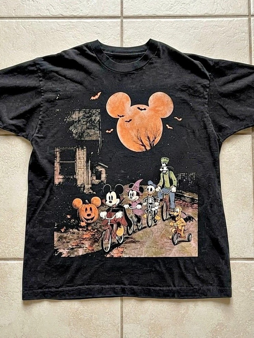Gildan Halloween Cartoon Bicycle Graphic T-Shirt Black For Unisex